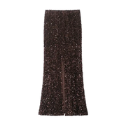 Brown Sequined Long Skirt