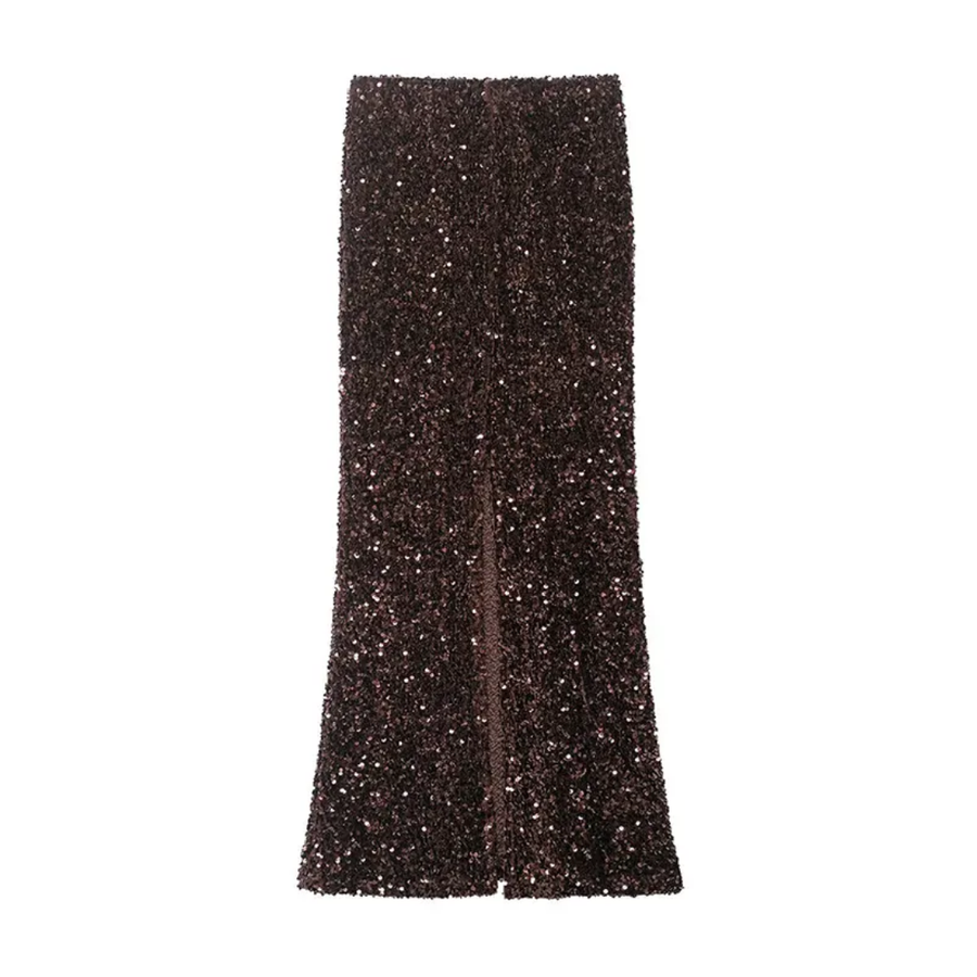 Brown Sequined Long Skirt