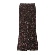 Brown Sequined Long Skirt