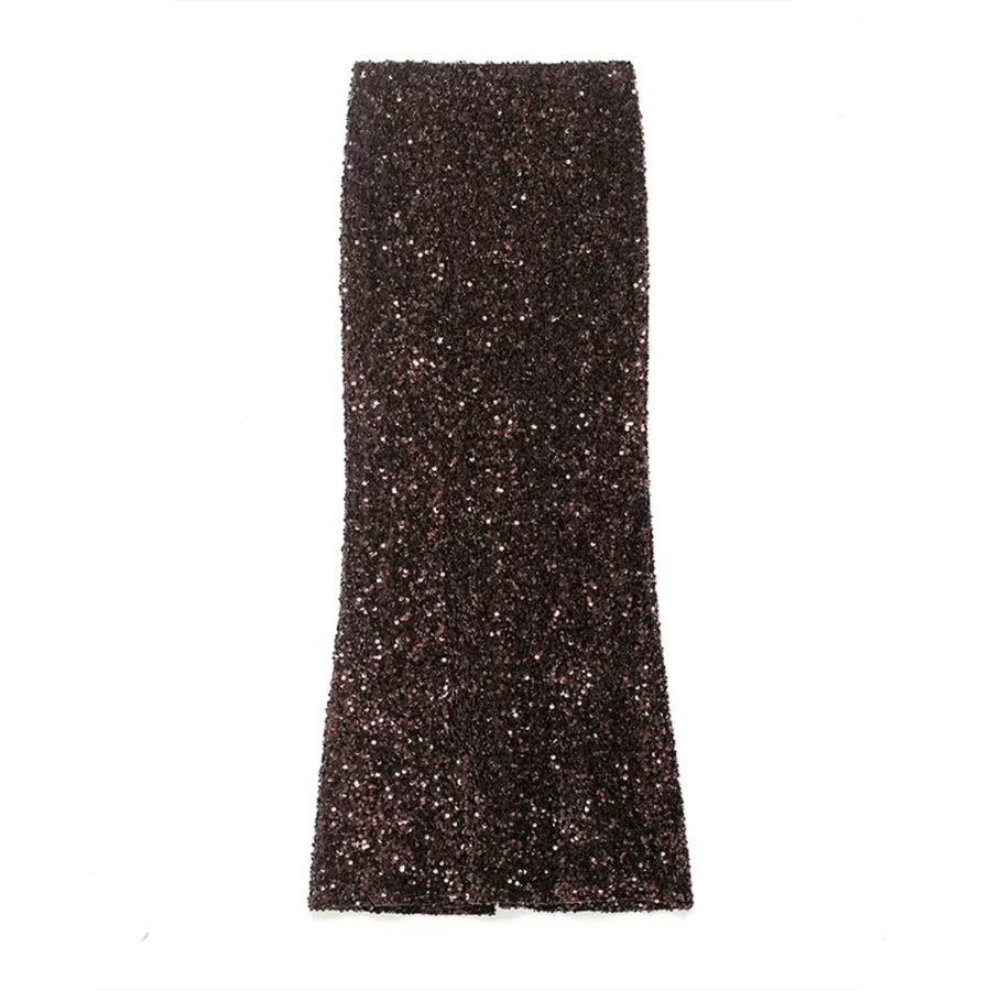 Brown Sequined Long Skirt