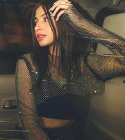 Rhinestone sleeves top