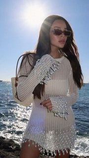 Crochet Pearl Dress (Cream)