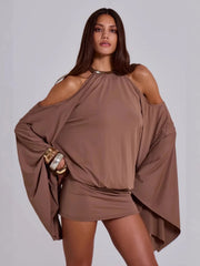 Beige Butterfly Chain Backless Dress