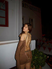 Taupe Rhinestone Backless Party Dress - GPLT