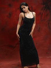 Rhinestone Full length Dress Black