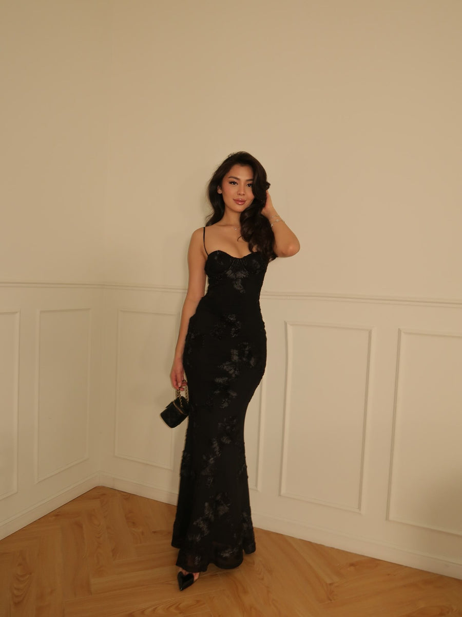 Embroidered Long Dress Black