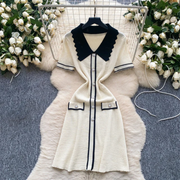 Elegant white collared knit Midi Dress