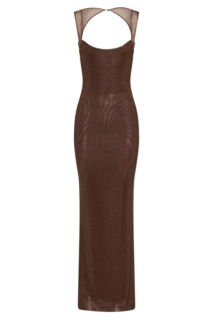 Embellished Brown Rhinestone Dress
