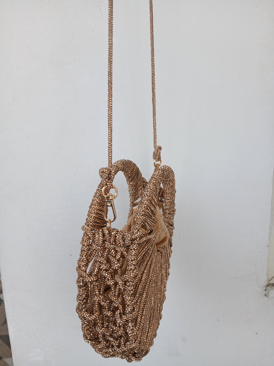 Rhinestone Silver String Bag