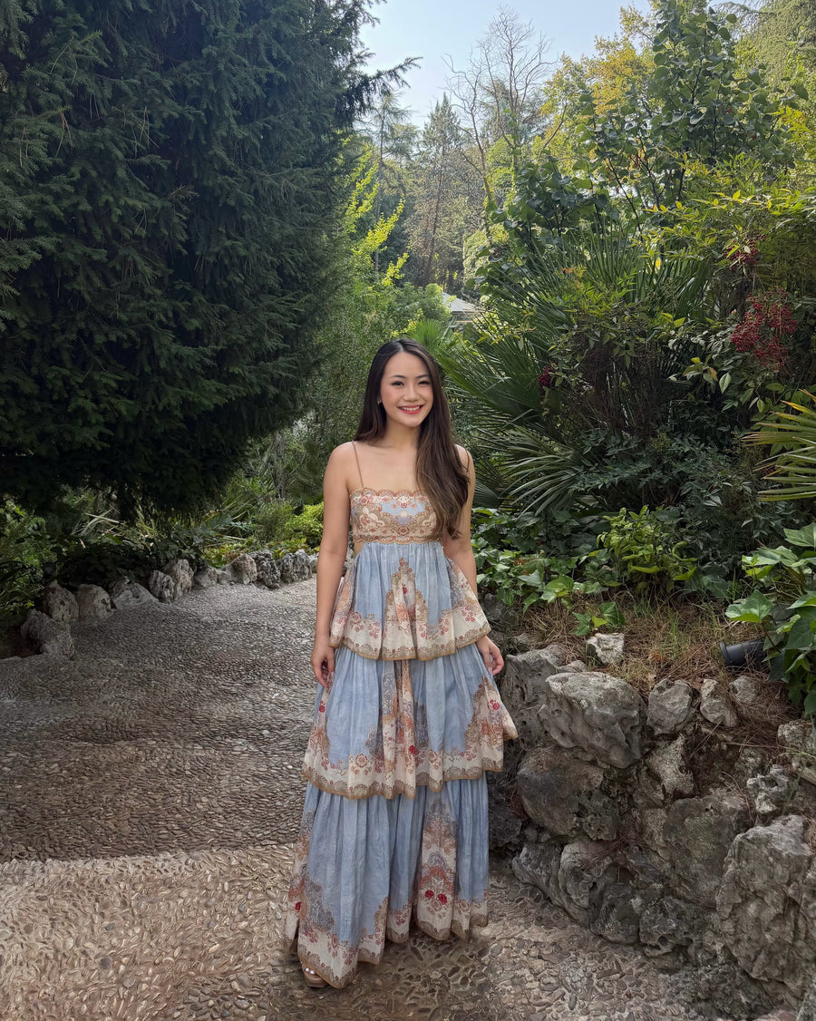Printed 3-Tiered Ruffle Maxi Dress