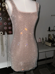 Rhinestone Diamond Backless Dress