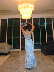 Embroidered Long Dress Sky Blue