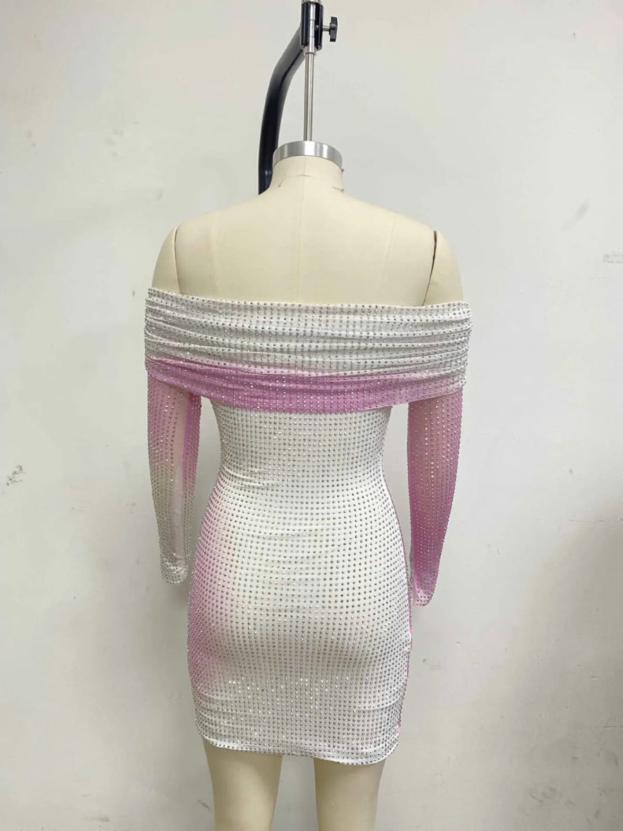 Pink Short Rhinestone Dress