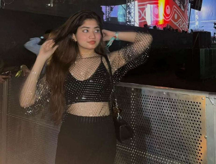 Rhinestone Full Sleeves Mesh Top