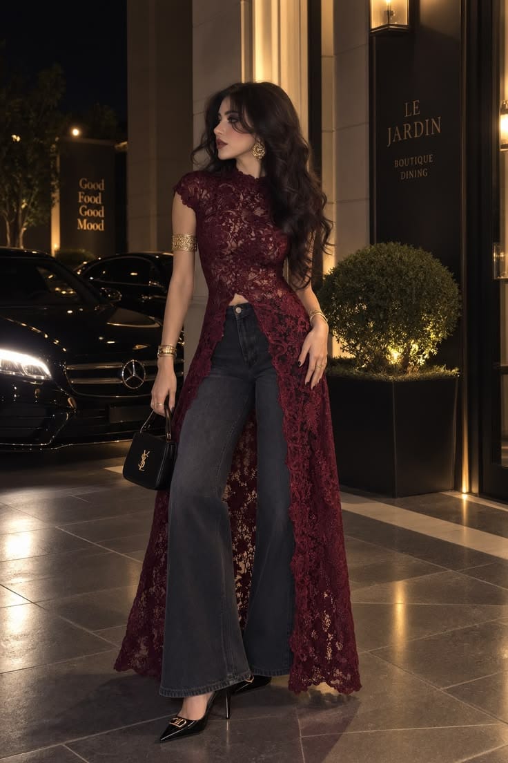 Burgundy Lace Cut-Out Co-ord Set