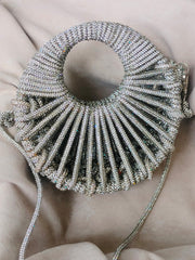 Rhinestone Silver String Bag