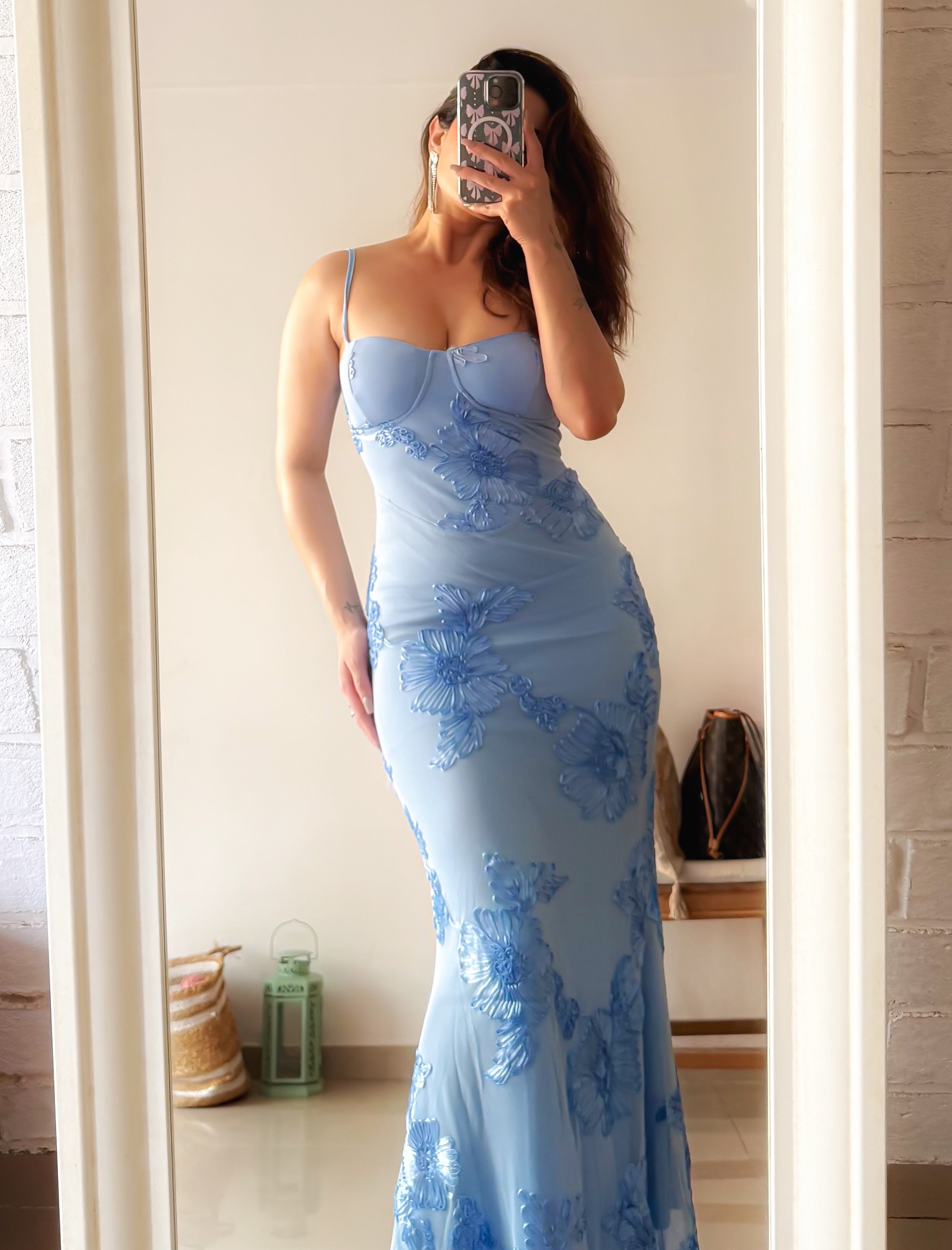 Embroidered Long Dress Sky Blue