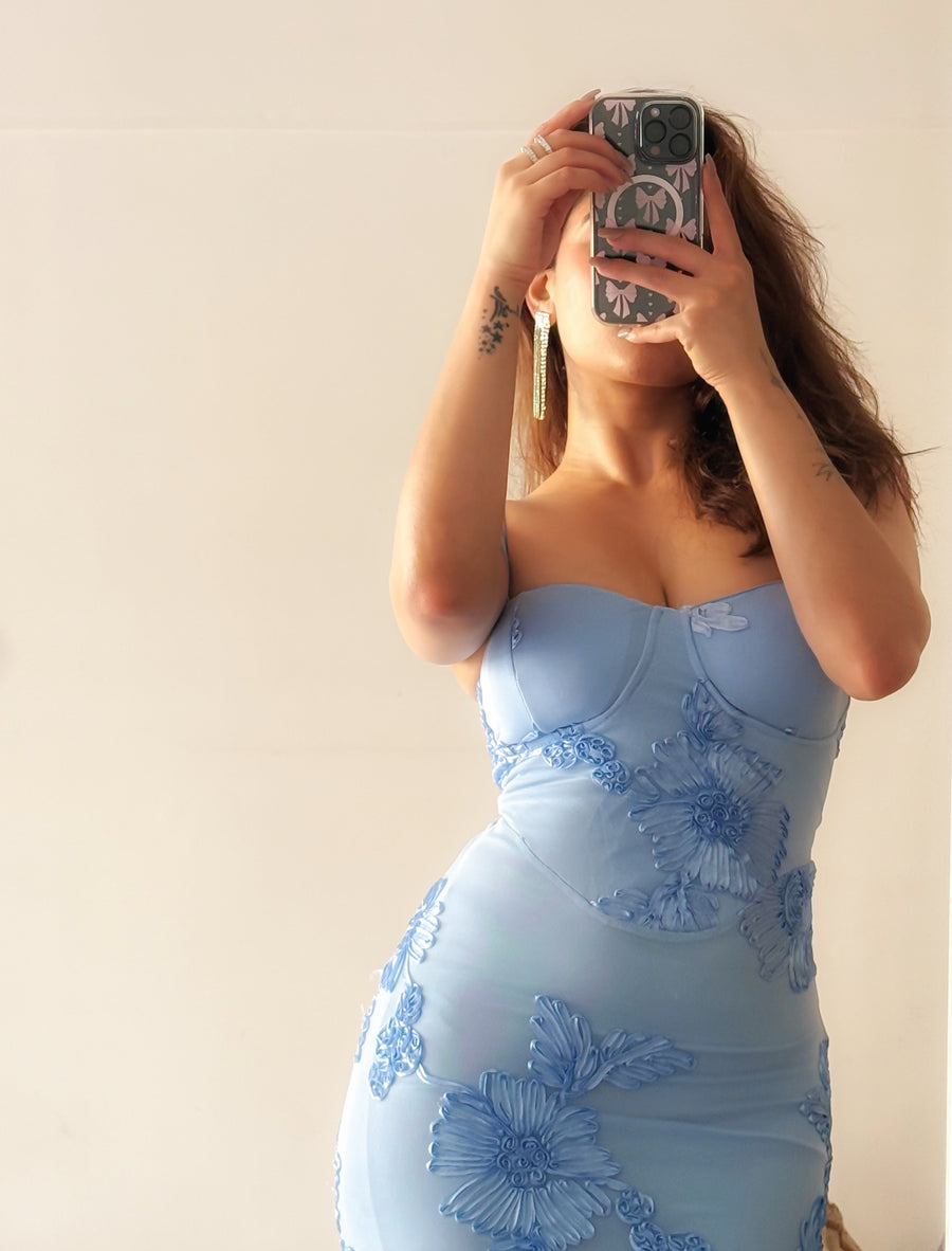 Embroidered Long Dress Sky Blue