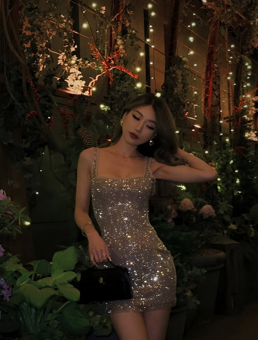 Rhinestone Diamond Backless Dress