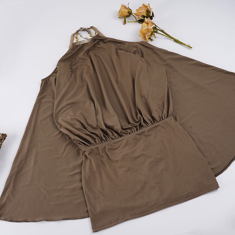 Taupe Butterfly Chain Backless Dress