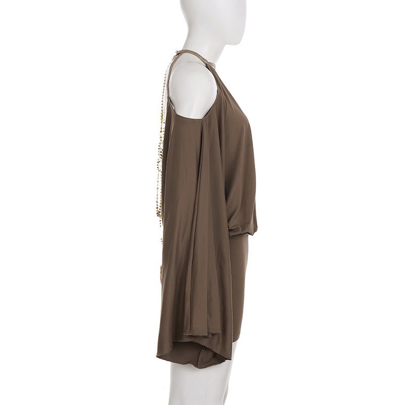 Taupe Butterfly Chain Backless Dress
