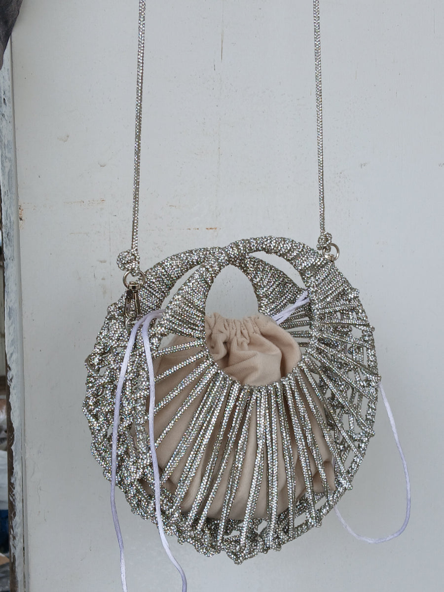 Rhinestone Silver String Bag