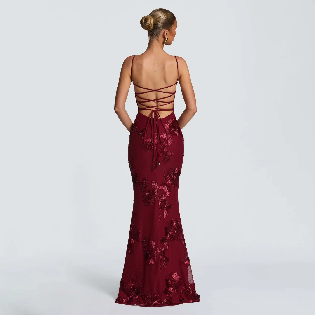 Embroidered Long Dress Maroon