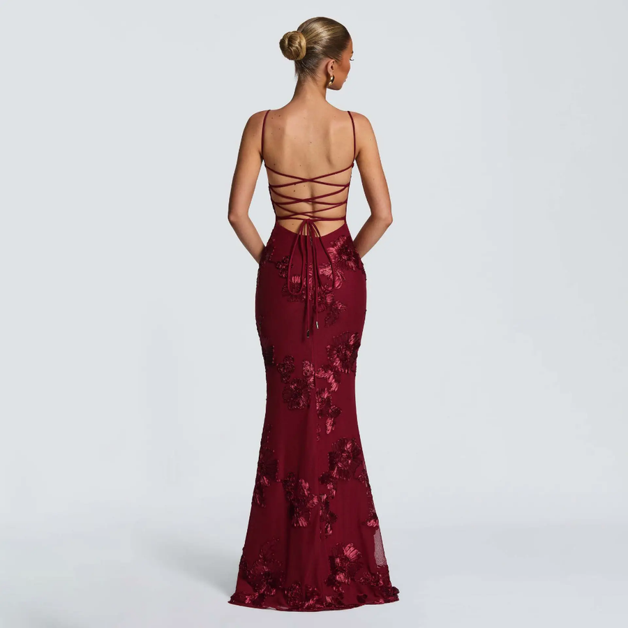 Embroidered Long Dress Maroon