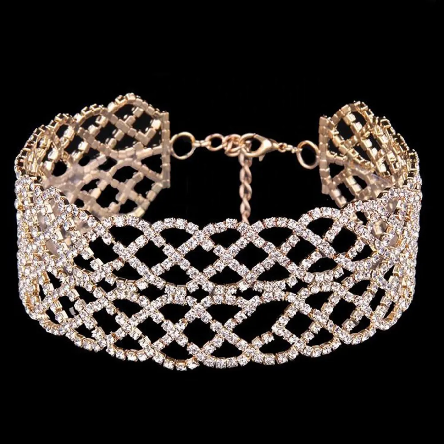 Rhinestone choker body chain necklace