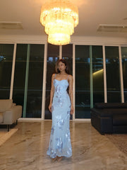 Embroidered Long Dress Sky Blue