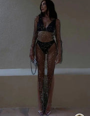 Rhinestone Long Mesh Dress