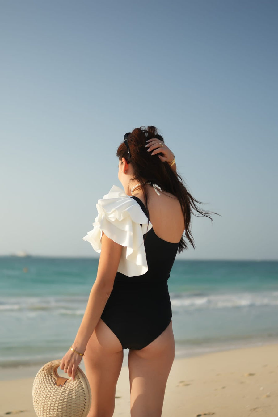 Black Moonlit Grace One Shoulder Swimsuit