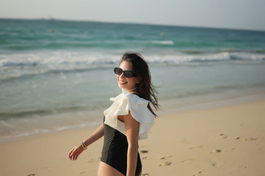 Black Moonlit Grace One Shoulder Swimsuit