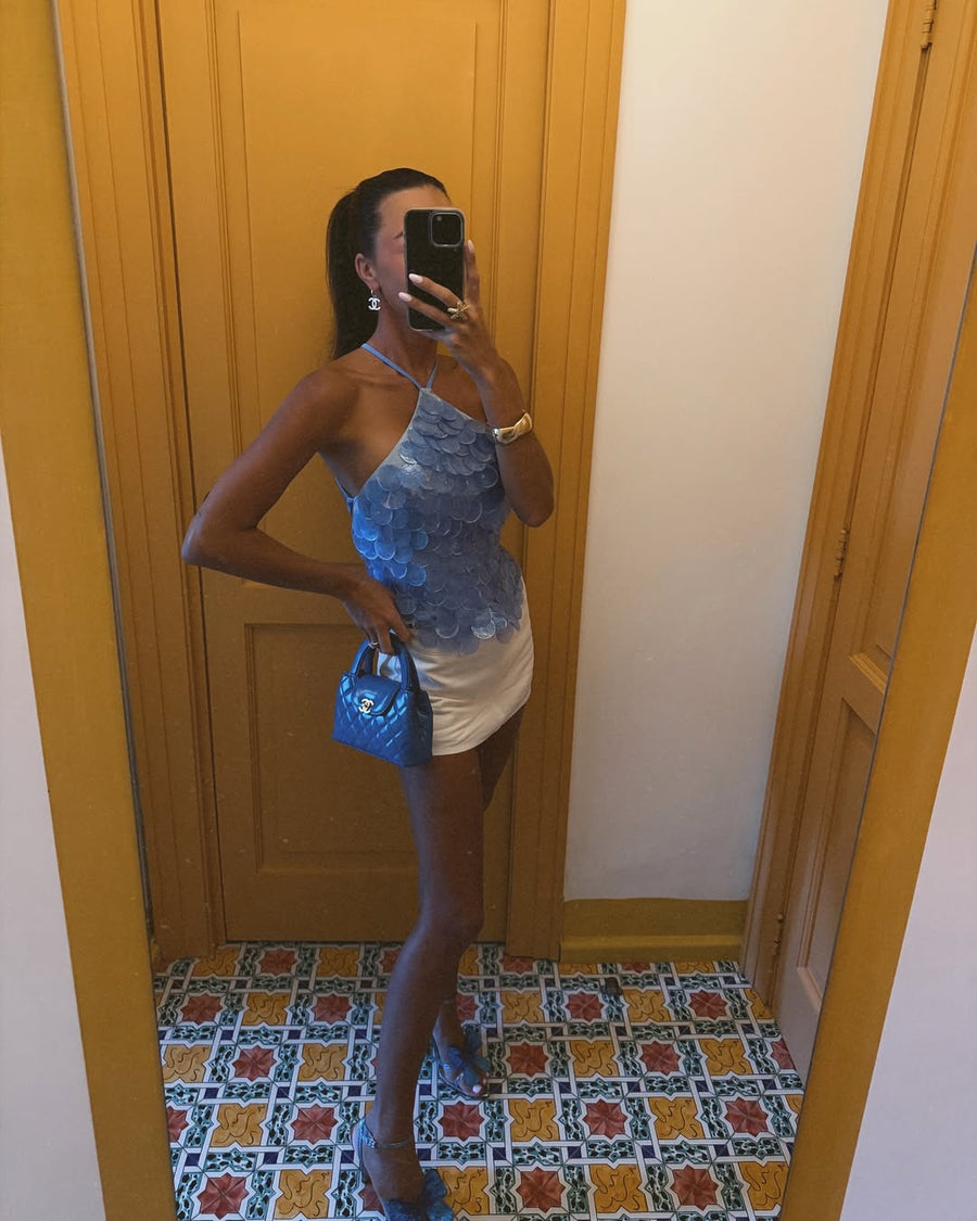 Sky blue blossom top