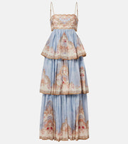 Printed 3-Tiered Ruffle Maxi Dress