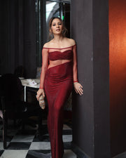 Burgundy Elegant Rhinestone Gown