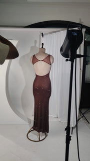Embellished Brown Rhinestone Dress