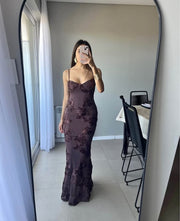 Embroidered Long Dress Brown