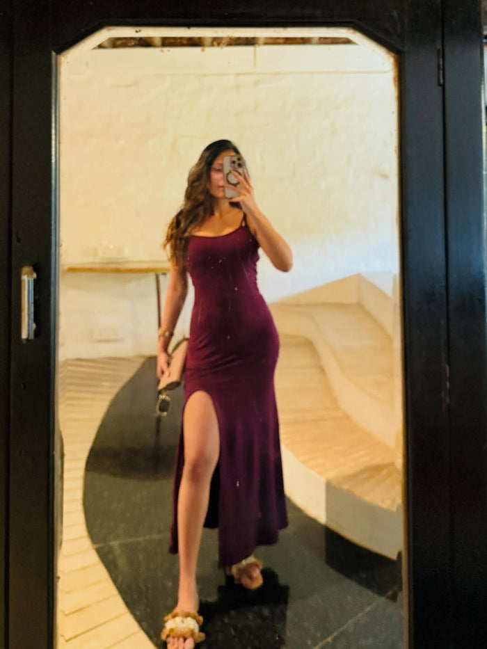 Wine Satin Party Dress
