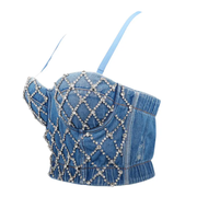 Diamond Beaded Denim Top