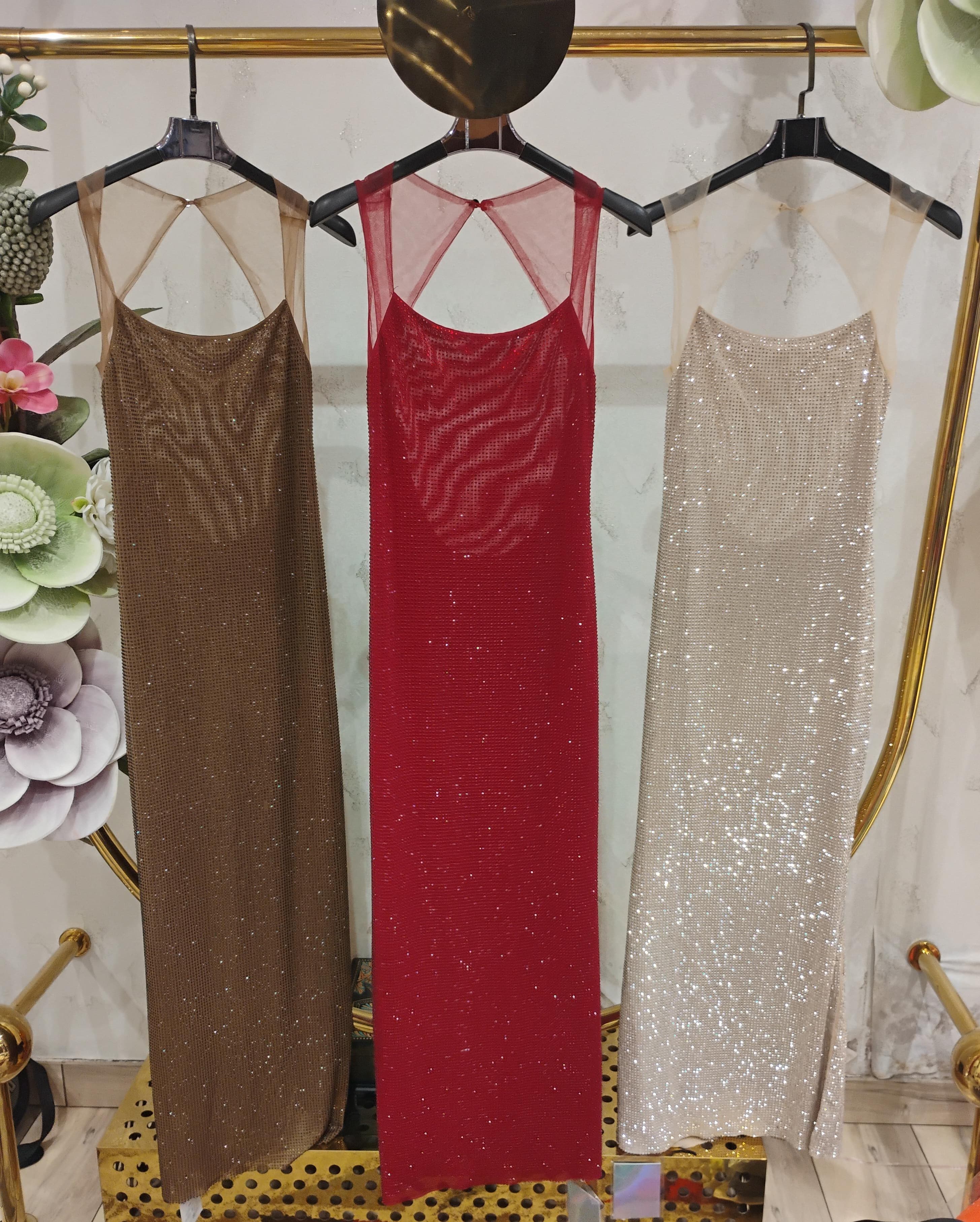 Rhinestone Red Dress Full Length