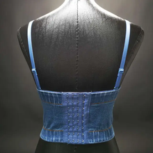 Load image into Gallery viewer, Rhinestone denim corset
