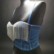 Load image into Gallery viewer, Rhinestone denim corset
